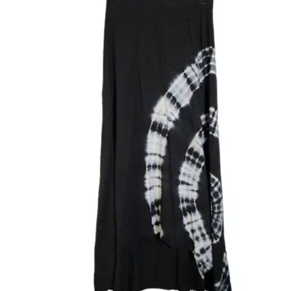 Go Couture Women Black Tie Dye Stretch Jersey Knit Maxi Skirt large - Picture 2 of 3